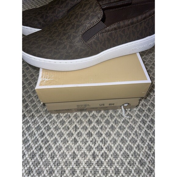 Michael Kors Keaton MK Signature Logo Flat Slip-On Sneakers Women Size 8M Brown - Picture 7 of 8